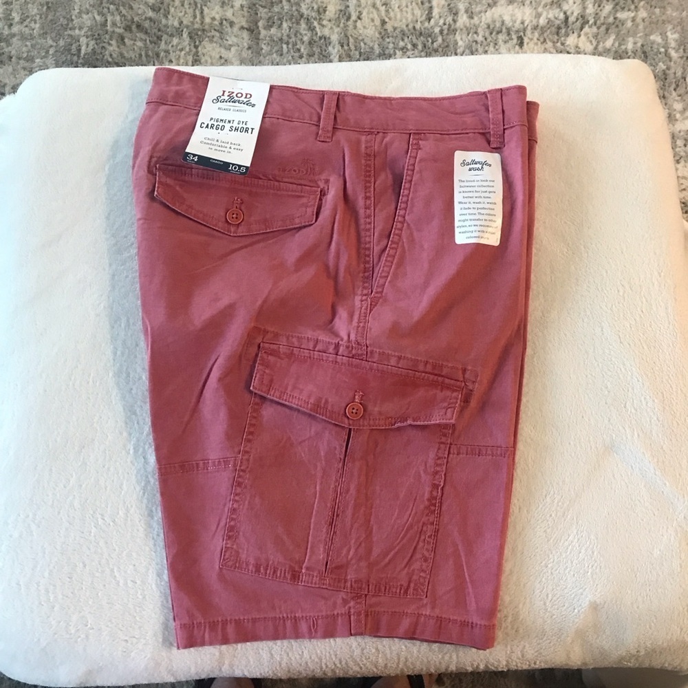 IZOD Saltwater pigment dye cargo‎ men’s shorts size 34 color saltwater red